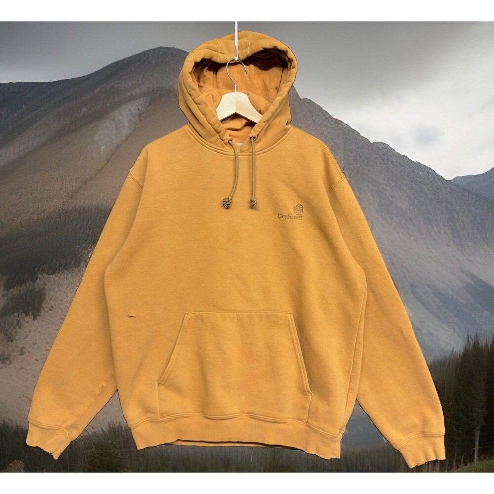 Vintage Carhartt L Hoodie Hooded Sweatshirt K184 Heavy Cotton Distressed Brown